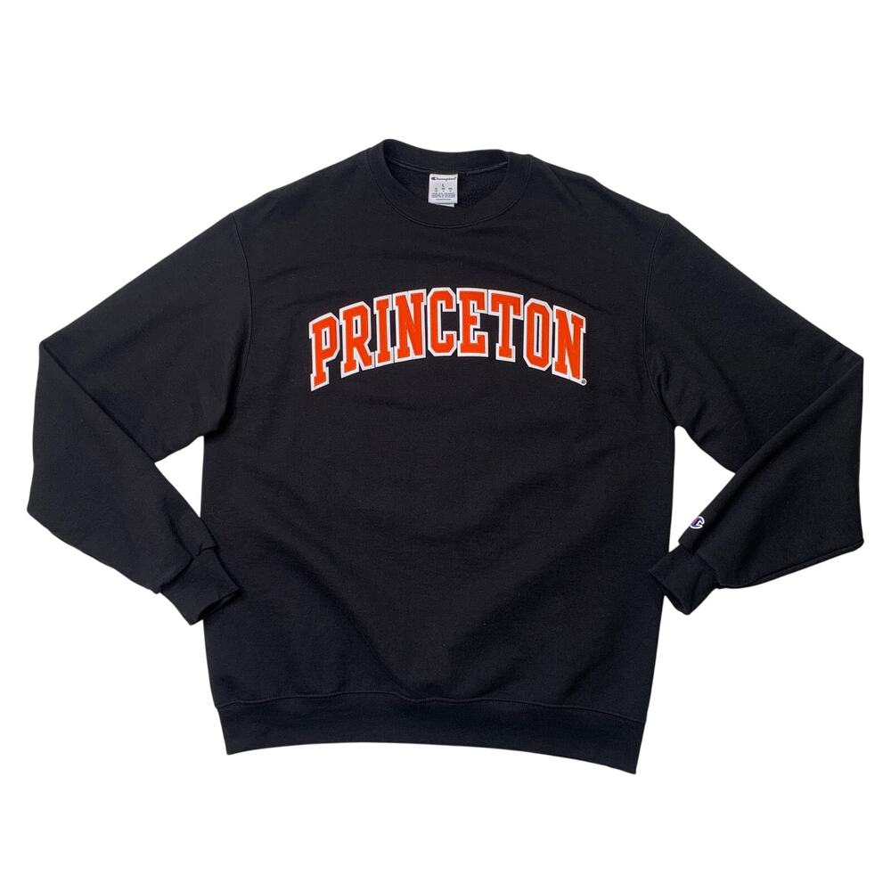 Princeton University Sweatshirt Men L Large Black Fleece Lined Pullover Champion